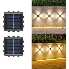 2 X Arandela Solar 4 Focos Parede Slim 12 Fachos Led Externa