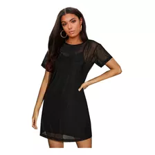 Vestido Doble De Mesh Oversize Transparente Con Fondo Casual