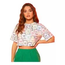  Camiseta Corta Crop Con Estampado De Ositos Cariñositos 