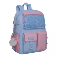 Mochila Mujer Fusion K-pop Glitter Celeste Head