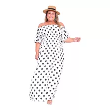 Vestido Longo Feminino Plus Size Tamanho Grande Poa Bolinha 