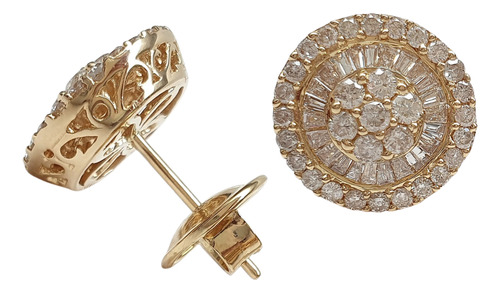Brinco Pizza De Ouro 18k 750 12mm 1,32ct Diamantes Amarelo