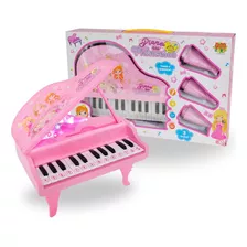 Piano Das Princesas 3 Modos Pianinho Rosa Luzes Musical Led