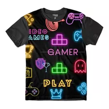 Camiseta Plus Size Videogame Jogos Online Gamer Retro Neon
