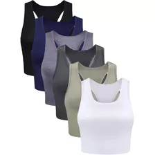 6 Piezas Basic Crop Tank Tops Sin Mangas Racerback Crop Spor