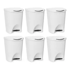 Kit 6 Lixeiras Escritorio Cozinha Banheiro C/ Pedal 7,5l Cor Branco