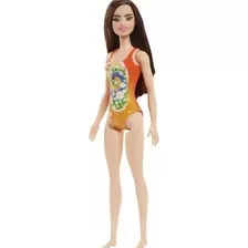 Boneca Barbie Praia Maiô Laranja Morena Original Mattel