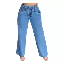 Calça Jeans Feminina Pantalona Flare Top Elástico Na Cintura