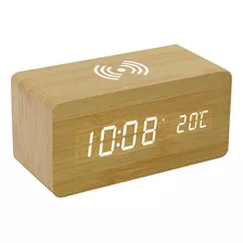 Reloj Despertador Electrónico De Madera Con Sonido Para Mesi