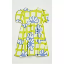 Vestido Midi Malha Xuxu Amarelo Azul Flor Bebe Menina Fábula