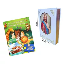 Bíblia Ilustrada Católica + Livro Com As Mais Incríveis Histórias Da Bíblia + Quebra-cabeça. Kit Bíblico Edição Luxo - 