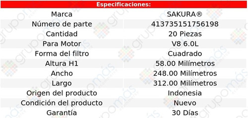 Caja De 20 Filtros De Aire Silverado 3500 V8 6.0l 07/18 Foto 2