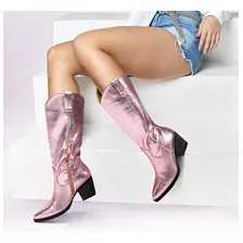 Bota Vaquera Tierra Bendita Rosa Metalico Mujer 5126