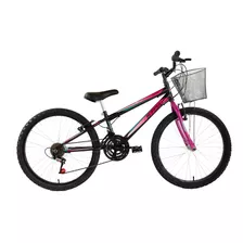 Bicicleta Aro 24 Feminina Teen 18v Com Cesta