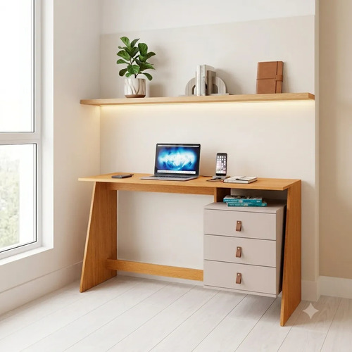 Mesa Escrivaninha Home Office 3 Gavetas Cinamomo 121cm Cinamomo/off White