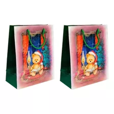 Kit 2 Sacolas Para Presente Tema Natal Estampada 45,5x33cm