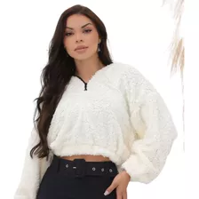 Jaqueta Casaco Blusa Teddy Feminina Cropped Fofinho Pelucia