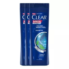 Kit 3 Shampoo Anticaspa Clear Men Ice Cool Menthol 400ml