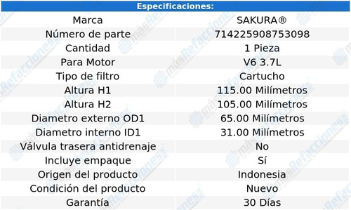 Filtro Aceite Mercedes-benz Ml350 V6 3.7l 00-05 Sakura Foto 2