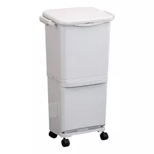 Papelera Tacho De Basura Vertical 3 Divisiones Y Ruedas 38l Color Blanco