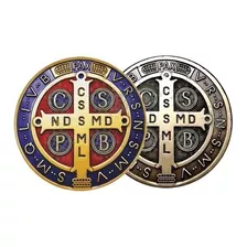 2 Adesivos Medalha São Bento Color Bronze Crux Sacra 10cm 