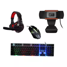 Kit Gamers Teclado Led + Mouse + Auriculares + Cam Web 1080p