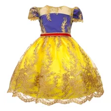 Vestido Da Branca De Neve 4 A 12 Anos Luxo Realeza + Coroa