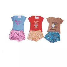 3 Conjuntos De Roupa Infantil Feminino Blusa E Shorts Calor