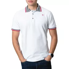 Playera Polo Hombre Casual Slim Blanca Det Rojo Alexis Roman