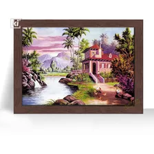 Quadro Decorativo Moldura Galo Galinha Casa Beira Rio 32x44