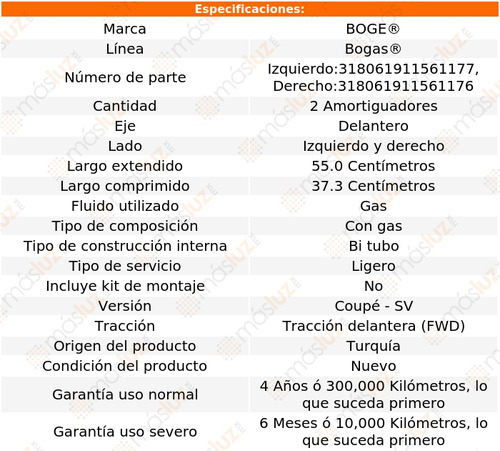 Kit 2 Amortiguadores Gas Del 406 V6 2.9l 03/05 Boge Bogas Foto 2