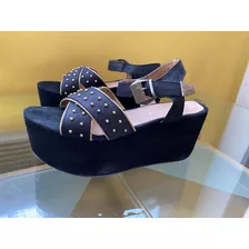 Sandalias De Cuero Y Gamuza Tachitas Basement 37 Nuevas!!!