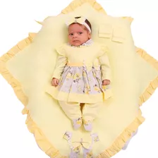 Saída De Maternidade Bebe Menina Floral Amarelo 5 Peças