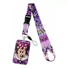 Lanyard + Porta Tarjeta Minnie Morado Nuevo