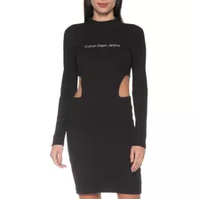 Vestido Canelado Abertura Preto Calvin Klein Vm275