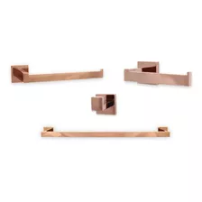 Kit Acessórios Para Banheiro Luxo Aço Inox 4 Peças Rose Gold