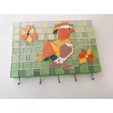 Cuadro Pato Mandarin En Mosaico Y Madera Con Ganchos
