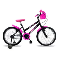 Bicicleta De Passeio Infantil Rossi Bella Aro 20 1v Freios V-brakes Cor Preto/rosa Com Rodas De Treinamento