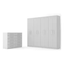 Guarda-roupa Casal 8 Portas E Cômoda 10 Gavetas Branco - Pm