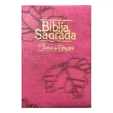 Bíblia Sagrada Fonte De Benção Ziper - Rosa Choque Folhas Ar