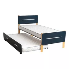 Cama Doble Individual Juno Con Colchones De Caja Color Azul