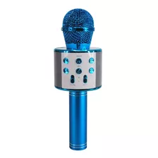 Microfone Karaoke Azul Bluetooth Sem Fio Repórter Usb