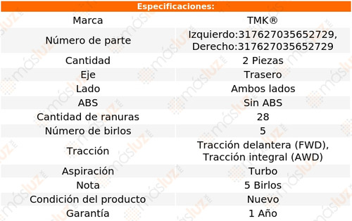 2- Mazas Traseras Sin Abs Cx-7 4 Cil 2.3l 2007/2012 Tmk Foto 2