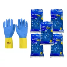 Kit 5 Prs Luva Látex Neoprene Bicolor Proteção Química Limpa