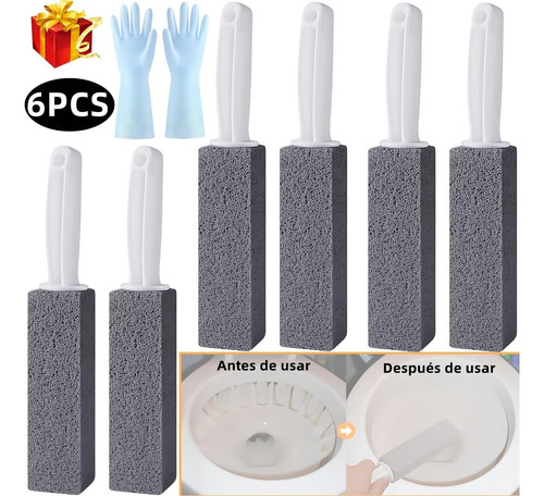 6 Pcs Limpieza Inodoro De Baño Cepillo Piedra Pómez+ Guantes