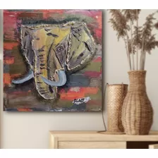 Cuadro Pintado Con Acrílico Sobre Lienzo De Elefante 