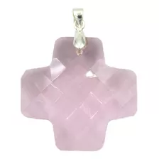 Dije Cruz Del Equilibrio De Plata Y Cristal Rosa Grande.3 Cm