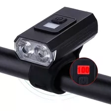 Farol Lanterna Bike 2 Led T6 Recarregável Medidor Digital Cor Preto