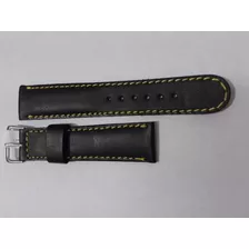 Malla Para Reloj Cuero Negro Costura Amarilla 20mm Nau212