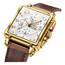 Relógio Olevs Stylish Masculino Quartzo Dourado E Branco Cor Da Correia Marrom